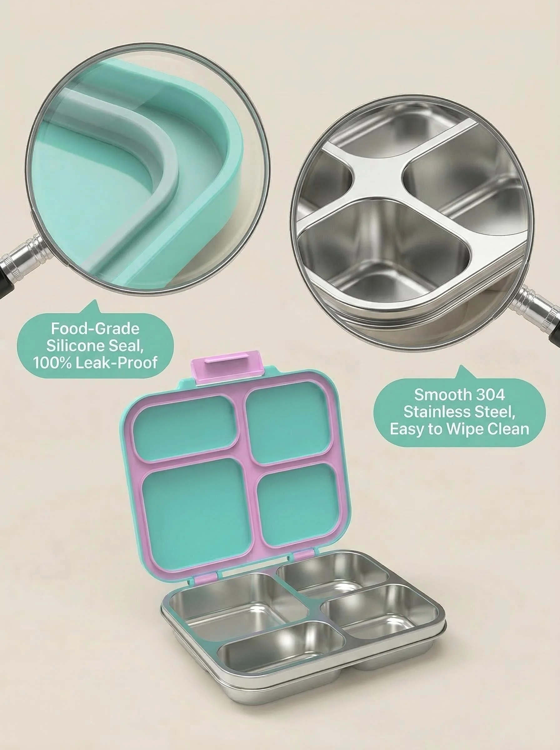 KOLINK 4-Compartment Stainless Steel Bento Box Detail 2