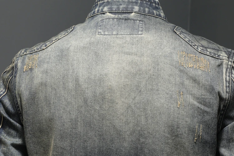 Trendy Spring Autumn Denim Tops Men's Personality Stand Collar Zipper Men Jean Jacket_voghion.com