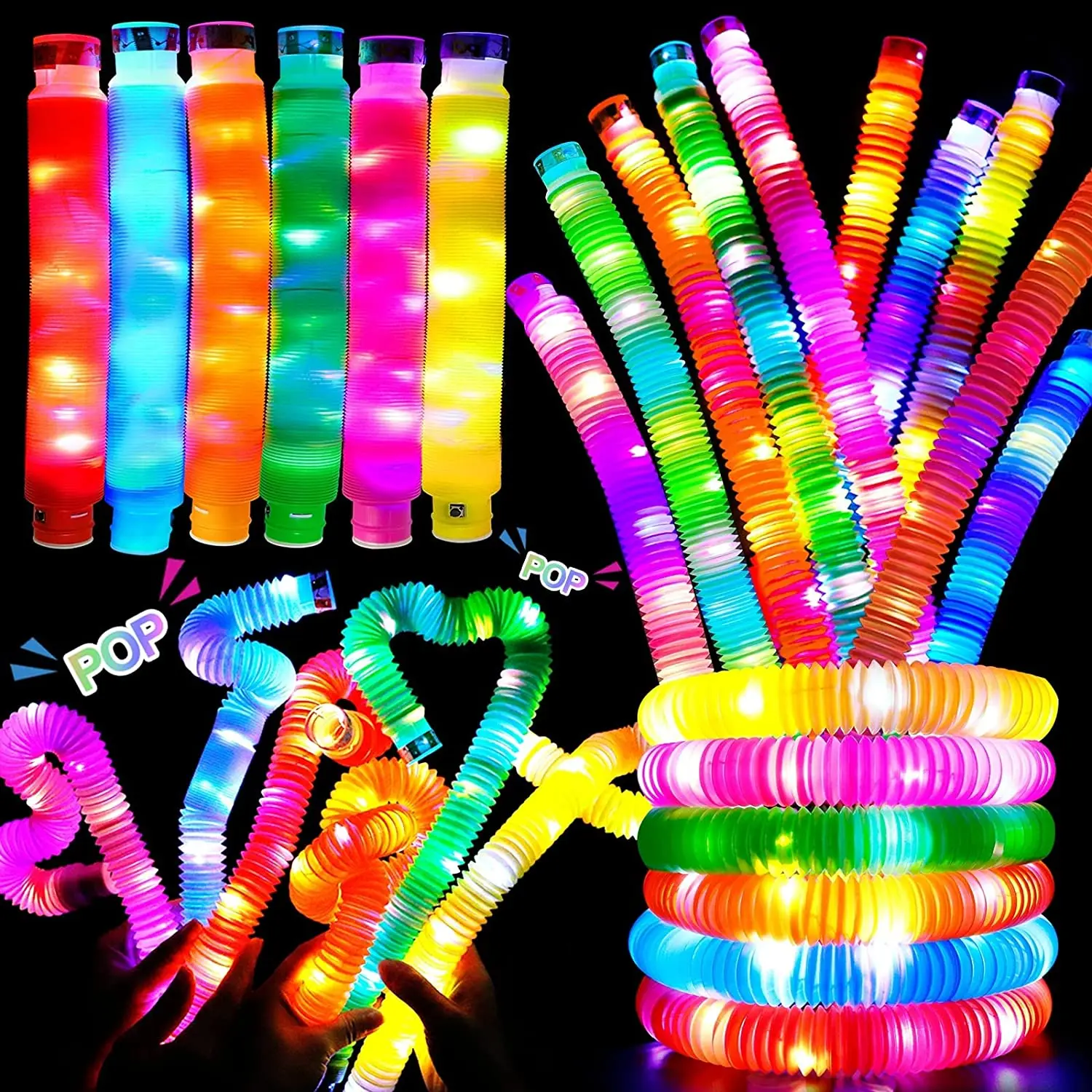 Fl Fast Delivery 2023 Glow In The Dark Led Pop Tubes Plastic Fidget