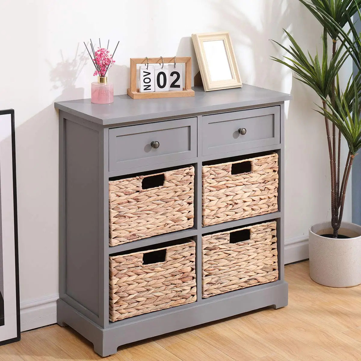 Modern Design Rattan Cabinet Storage Drawer Chest Wooden Storage Cabinet Cupboard Dressers for Living Room