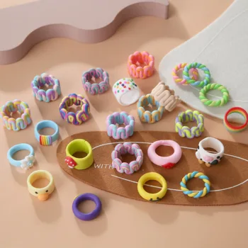 OUYE Newest twist cute funny Fashion handmade colorful polymer clay rings Wholesale women jewelry chunky clay ring