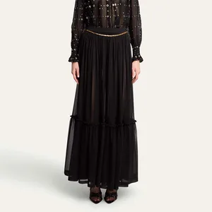 Clothing Manufacturers Custom Spring Summer Autumn High Waist  Elegant Chiffon Lace Semi Sheer Maxi Long Skirt