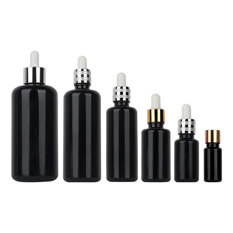 flacon doseur violet foncé brillant de 5 ml, 10 ml, 15 ml, 20 ml, 30 ml, 50 ml, 100 ml, flacons en verre noirs pour huile essentielle et sérum