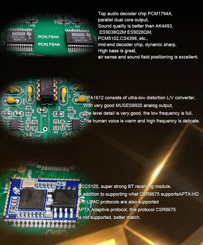 BRZHIFI Portable Audio SNY-30C Audiophile HFI DAC Board BT5.4 Decoding Receiver Amp PCM1794 Decoder LDAC Desktop Dac factory