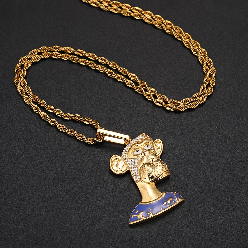 Wholesale Hip Hop Monkey Pendant - 14K Gold Plated Brass