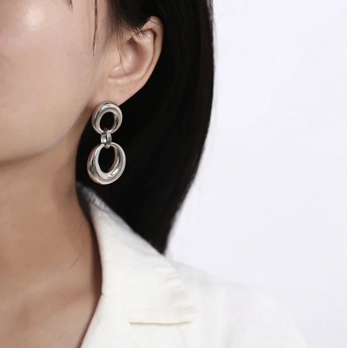 XG1206 2020 женские новые персонализированные креативные геометрические двойные кольца, узелковые серьги в стиле ретро, круглые серьги в форме монеты
