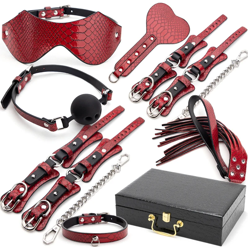 Red 7 Piece Faux Leather Bondage Kit
