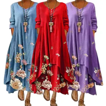 Customized 2022 Spring And Autumn New Women's Long Floral Elegant Casual Boho Dress