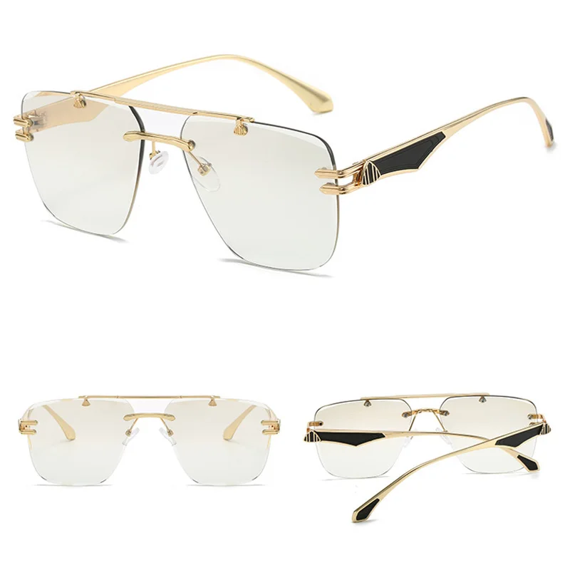 DL GLASSES Classic Double Bridge Pilot Eyewear Cut Edge Gradient Oculos 2024 Men Eyeglasses Rimless Sunglasses