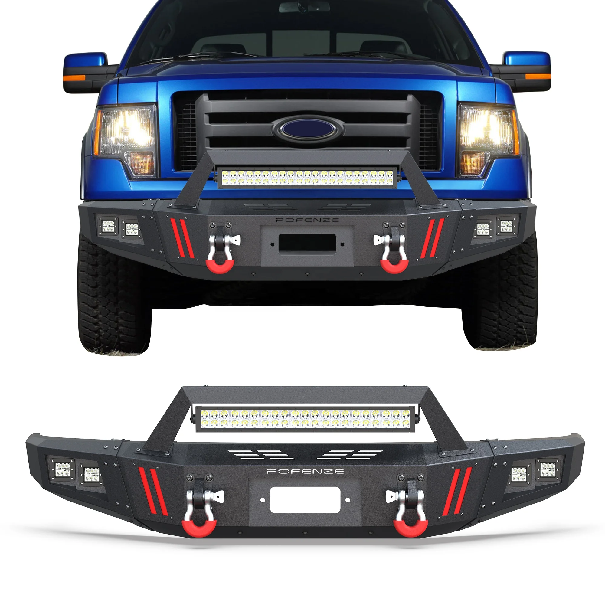 Bumper Bar With Winch Plate,144w Long Light Bar For 2009-2014 Ford F ...