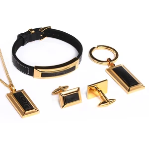Tizti Wholesales Men's Jewelry Stainless Steel Gold Plated Carbon Fiber Jewelry Set