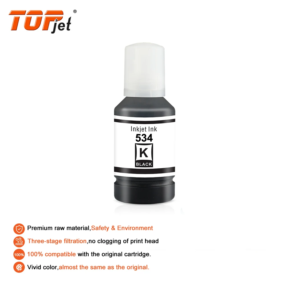 Topjet Original Quality 534 T534 Water Based Bulk Bottle Refill Kit Tinta Ink Compatible for Epson M2140 1100 2170