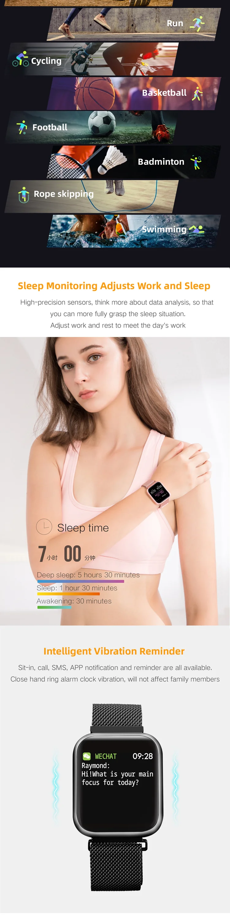 Double Strap P80 Smart Watch Full Touch Screen Sport Fitness Heart Rate