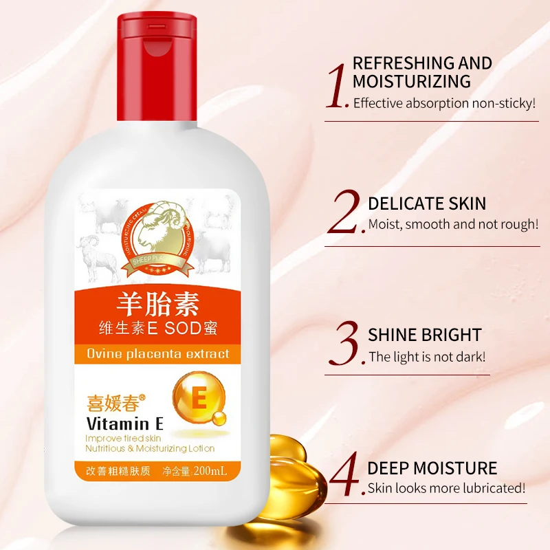 OEM/ODM 200ml Private Label Sheep Placenta Essence Cream Vitamin E Facial Skin Care Whitening Moisturizing Lotion with SOD Honey