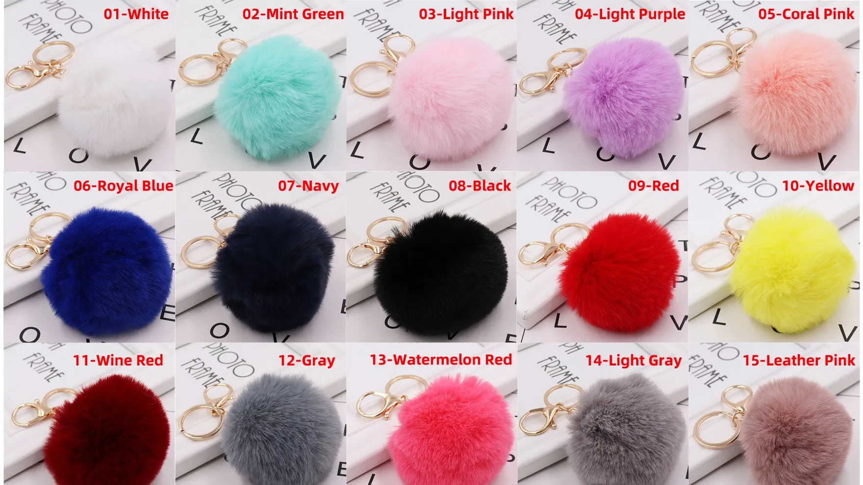 Wholesale Fluffy Furry Puff Ball Keyring Bulk Faux Rabbit Fur Pom Pom