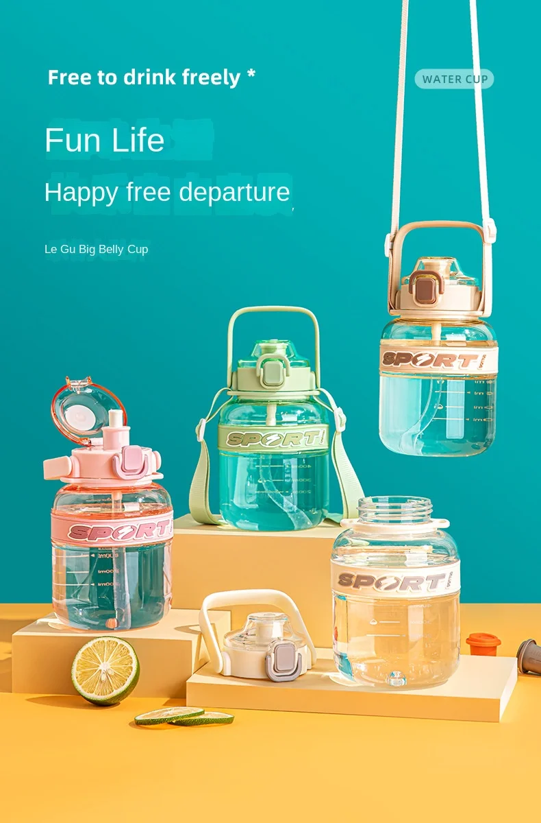 Leakproof Clear Straw Cup With Plastic Handle Large-capacity Desktop Office Water Bottle