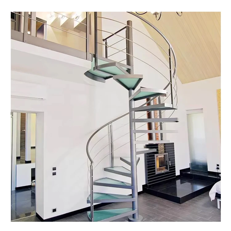 Stainless Steel Curved Stairs With Laminated Treads