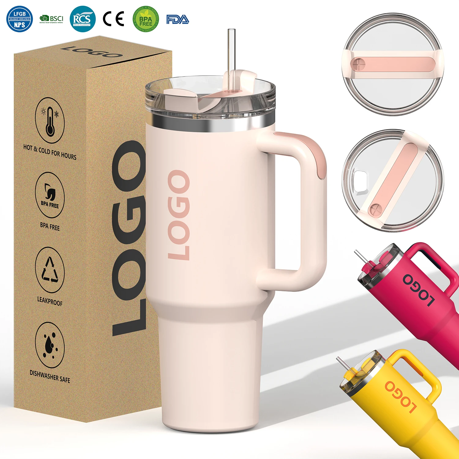 Custom Logo 1:1 40oz H2.0 Tumbler Insulated Stainless Steel Vacuum Travel Coffee Mug with Straw for Valentine's Day & Camping details