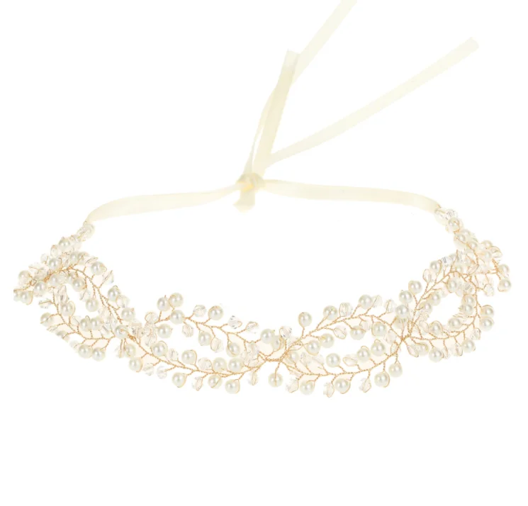 European Style Bridal Head Jewelry Bride Beading Crystal Pearl Flower Headpiece Tocado De Novia