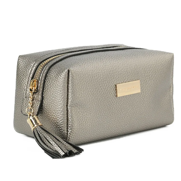 Wholesale Elegant Korean Travel Plain Faux Leather Makeup Pouch