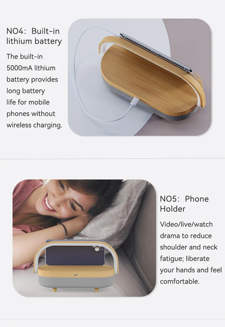 Best Sellers New Portable Wireless Rpeaker LED Desk Bedside Lamp With Wireless Charger Rechargeable Phone Holder Outdoor Speaker
