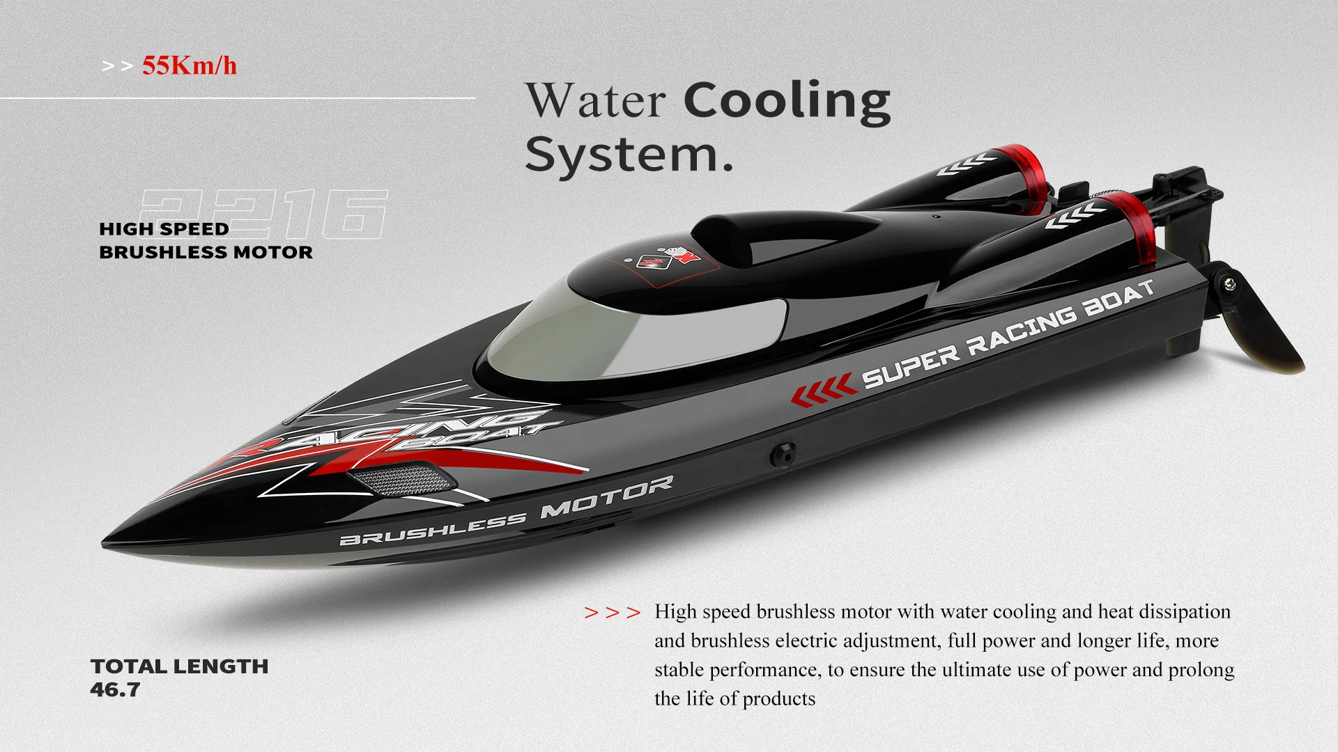 Bateau Télécommandé Rapide 55 Km/h – RC Brushless, 2.4Ghz, 2 Batteries Incluses, Pour Adultes Et Amateurs De Course Nautique