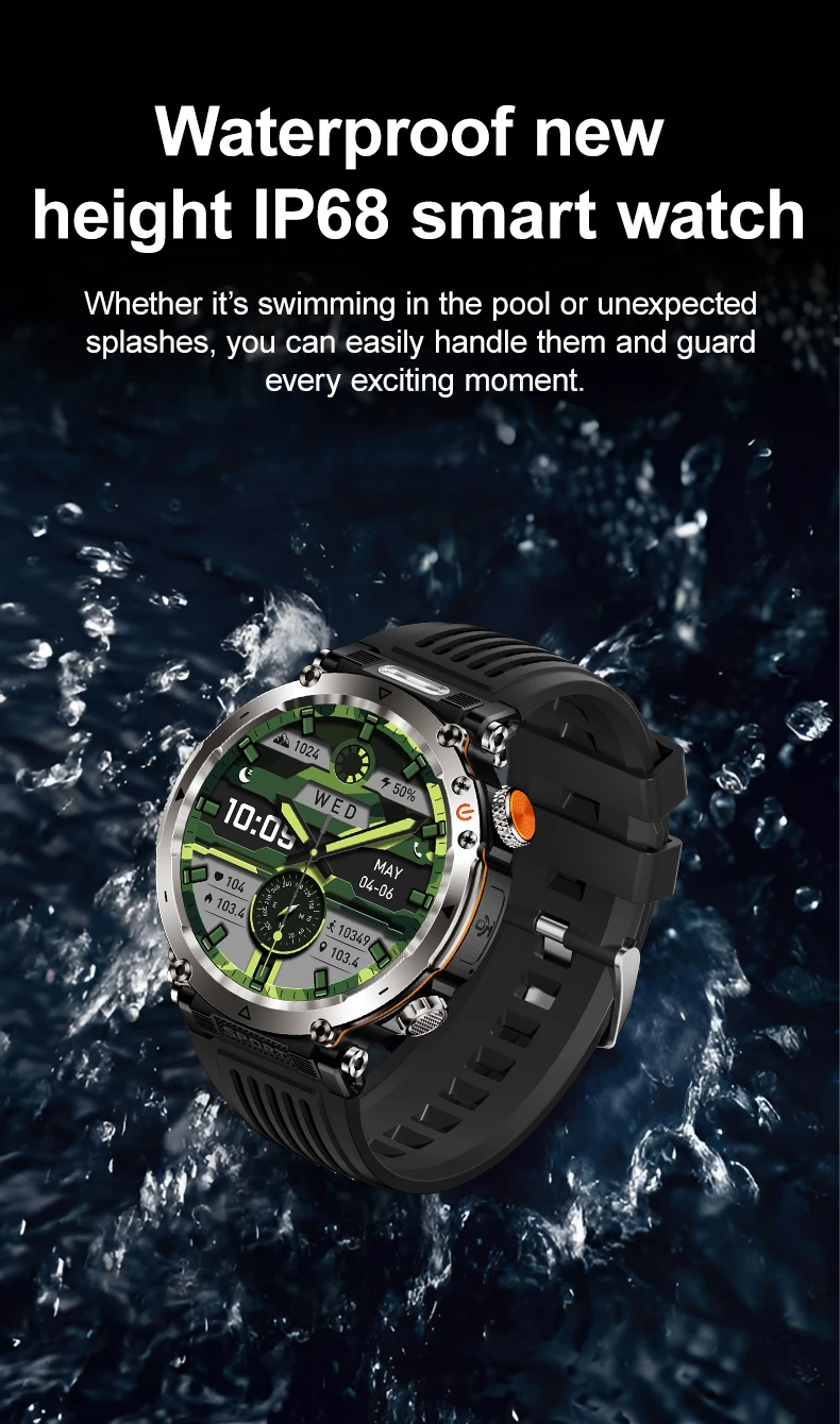 Outdoor Sport HT30 Smart Watch with Flashlight 1.7Inch BT Call 600mAh Heart Rate Waterproof Relojes Men Smartwatch 2025