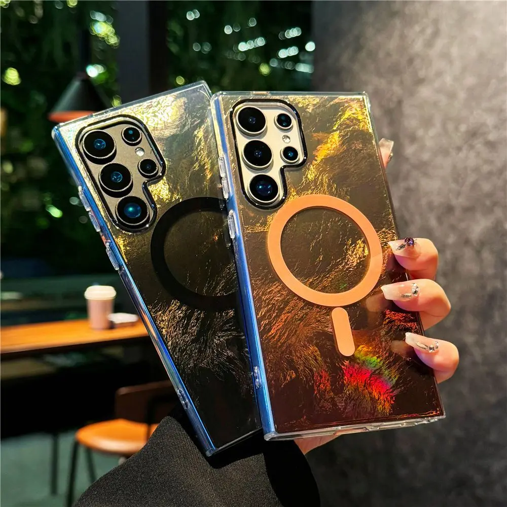 Luxury Colorful Gradient Glacier Pattern Magnetic RIng case Anti Drop Mobile TPU PC Phone case for Samsung S25 S24 S23 S22