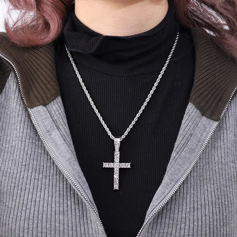 Iced Out 5MM Tennis Chain Necklace with Hip Hop Cross Pendant