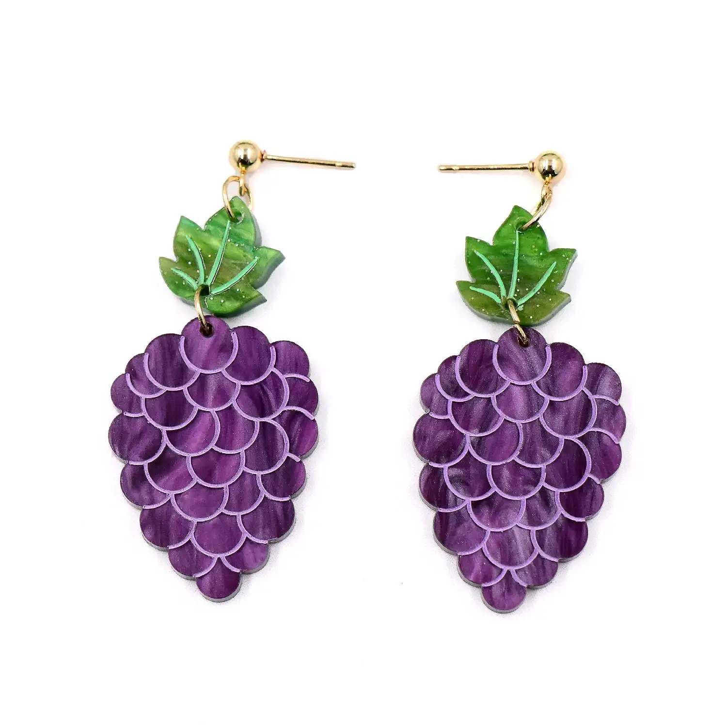 ZSHER2528 Hand Painted Acrylic Laser Cut Summer Grapes Drop Earrings Romantic Vintage Style for Girls Perfect Gift