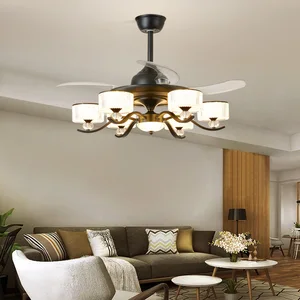 Large Modern Luxury LED Ceiling Fan Light for Living Room Black Iron Body with Hidden Blades and Remote Control
