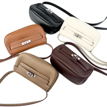 2025 New Women's Genuine Leather Mini Shoulder Bag Fashionable Moove Tangyuan Two-In-One Saddle Slanted Waterproof Zipper