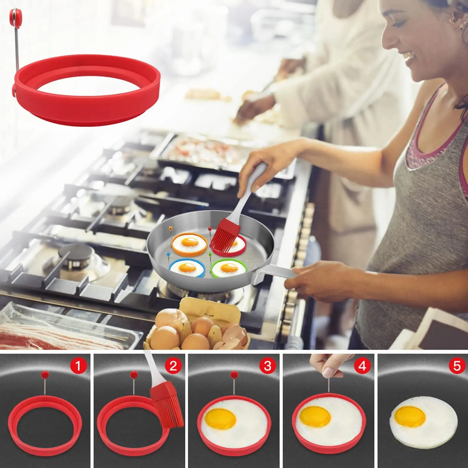 Wholesale Bpa Free Food Grade Silicone Egg Rings Fried Eggs Molds Round