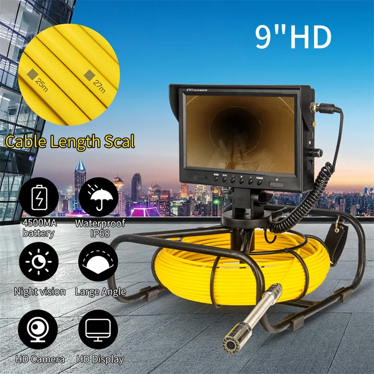 Pipe Inspection Camera 9Inch 1080P HD Screen 512Hz Sonde/Self-leveling16GB Video Audio Recording&IP68 Waterproof factory