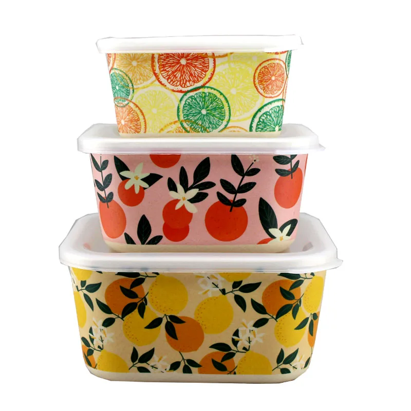 Set of 3 Melamine Lunch Box Food Storage Containers with Lids