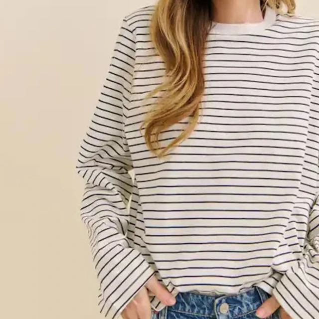 Women's Long - Sleeved T - Shirt 100% Organic Cotton Medium-Weight Opaque Knitted Fabric Casual Daily Wear Comfortable Stylish