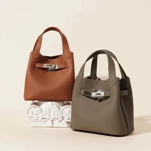 2026 New High-End Light Luxury Women Genuine Leather Basket Bucket Bag Ladies' Luxury Waterproof Shoulder Bag Handbag