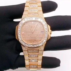 High Quality Lab Grown Diamond Iced Watch White Gold Stainless Steel Band New Glass Automatic Mechanical Movement Luxury Design