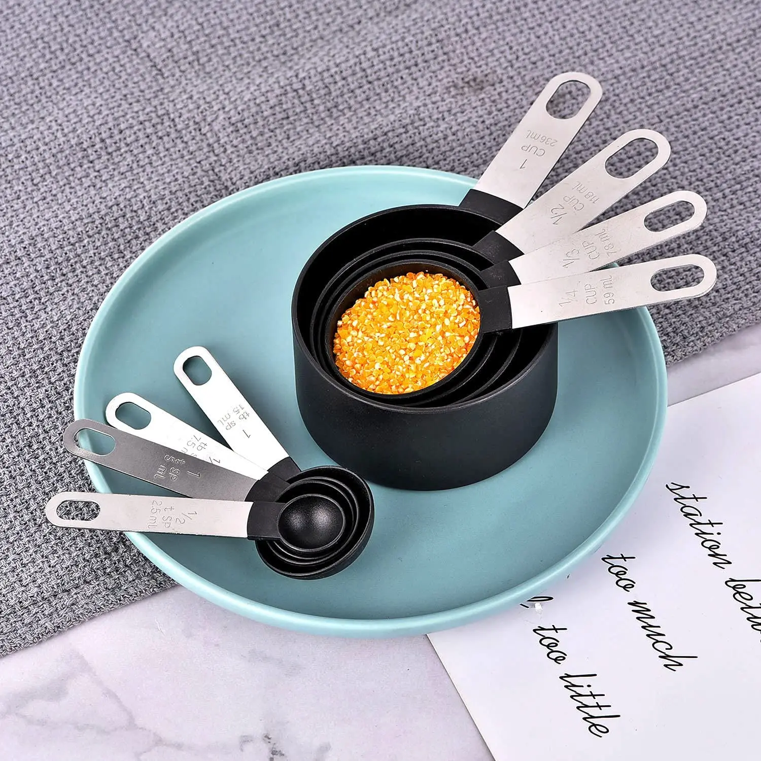 Measuring Cups and Spoons Set of 8 Pieces BPA Free Measuring Cups and Spoons with Stainless Steel Handle