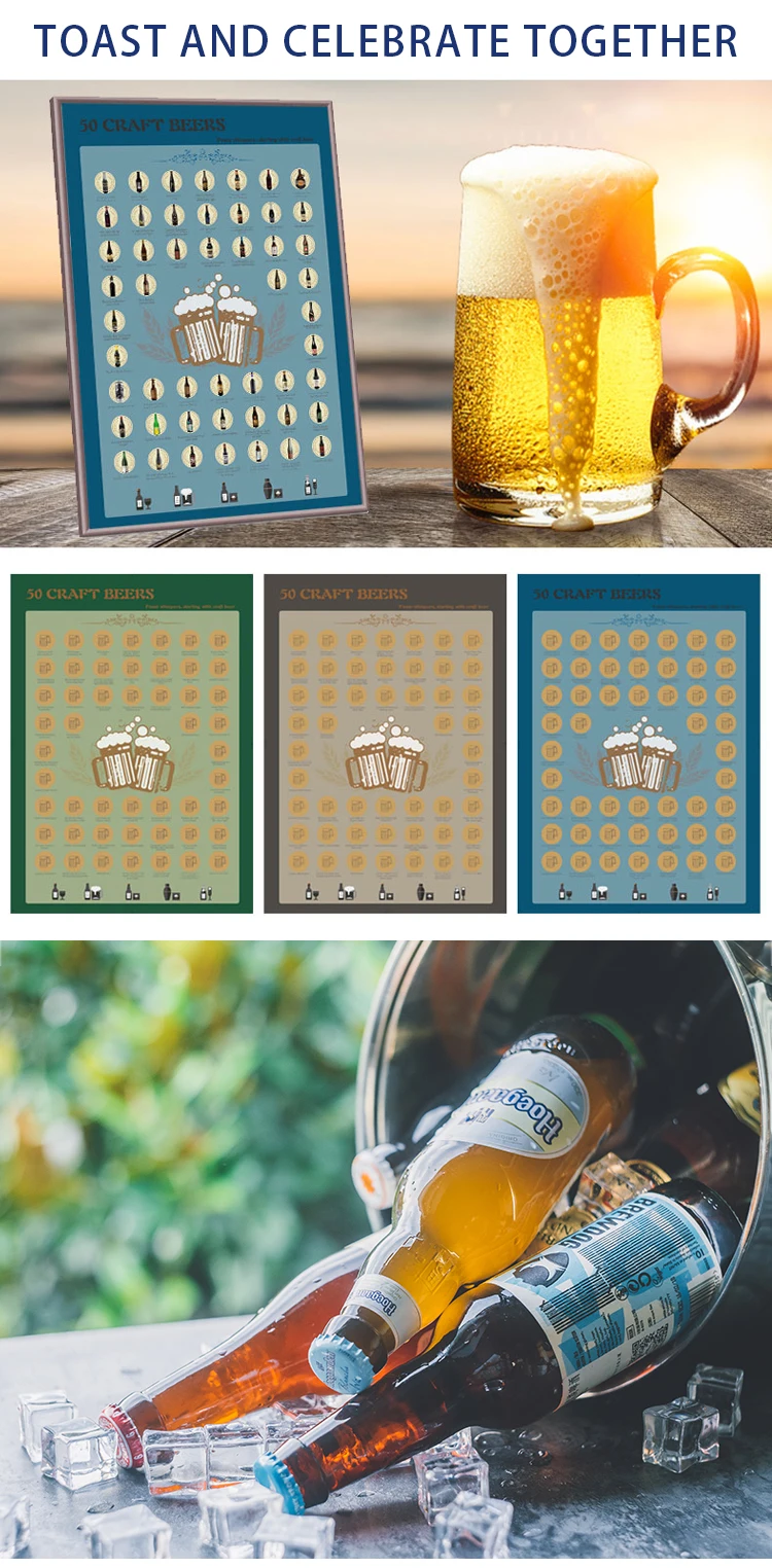 Factory Original Custom Logo Design 50 Beers Bucket List Scratch Off Poster Craft Beer for Amazon