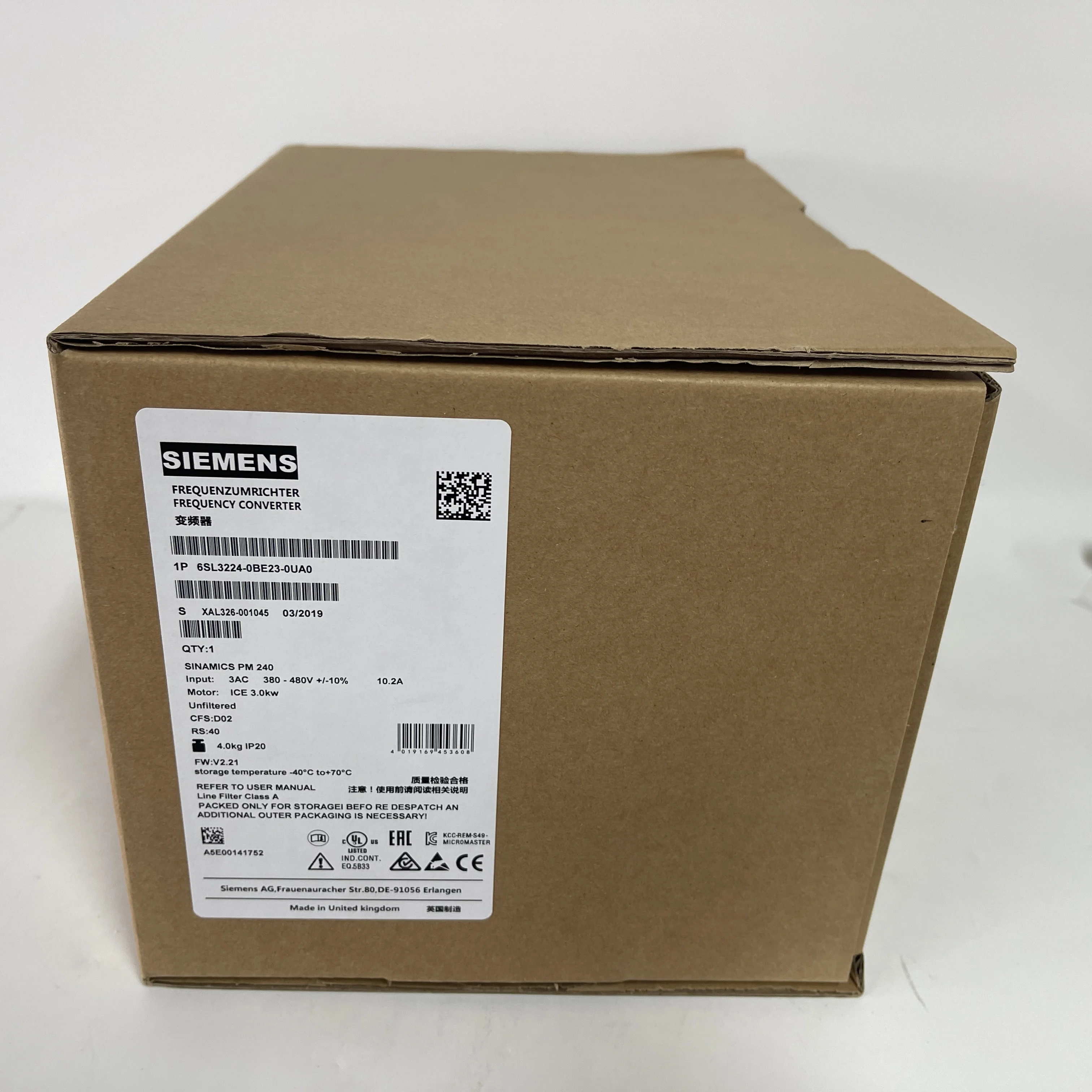 SIEMENS Frequency Converter (Inverter) 6SL3224-0BE23-0UA0 SIEMENS Frequency Converter (Inverter) 6SL3224-0BE23-0UA0
