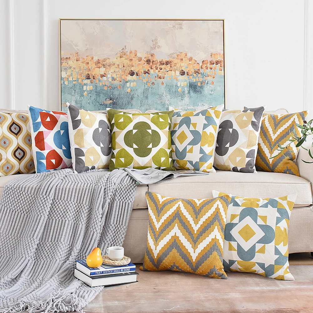 Custom High Quality Geometric Embroidery Cushion Cover Pillow Case