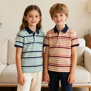 OEM ODM Organic Cotton Kid Polo Shirt Short Sleeve Children's T-shirt Custom Stripe Polo Shirt for Kids Boys Shirts Kids Uniform