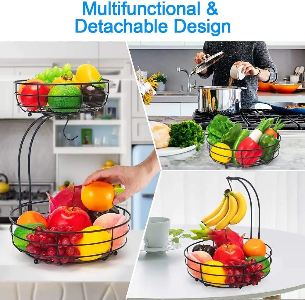 View Larger Image Add to Compare  Share Kitchen Fruit Storage Metal Wire 2 Tier Fruit Basket with Banana Hanger