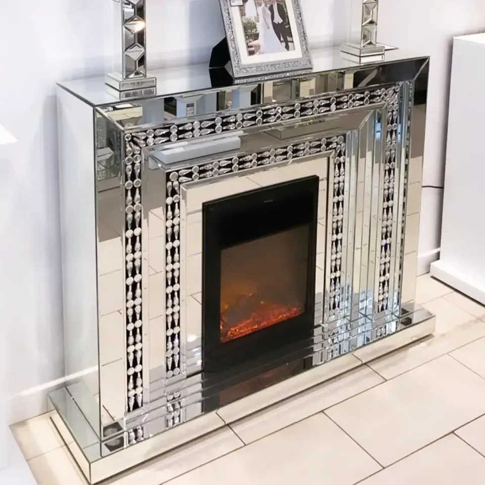 Luxury Mirrored Venetian Crushed Diamond Crystal Mdf Led Fireplace ...