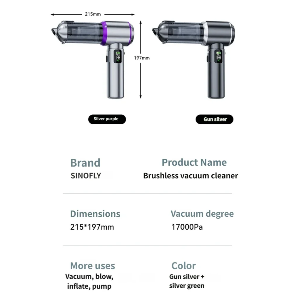 17000Pa Powerful Suction Wireless Mini Handheld Portable Car Vacuum Cleaner Air Blowing Battery Powered Plastic 5 Nozzles 0.5-1L - view 5