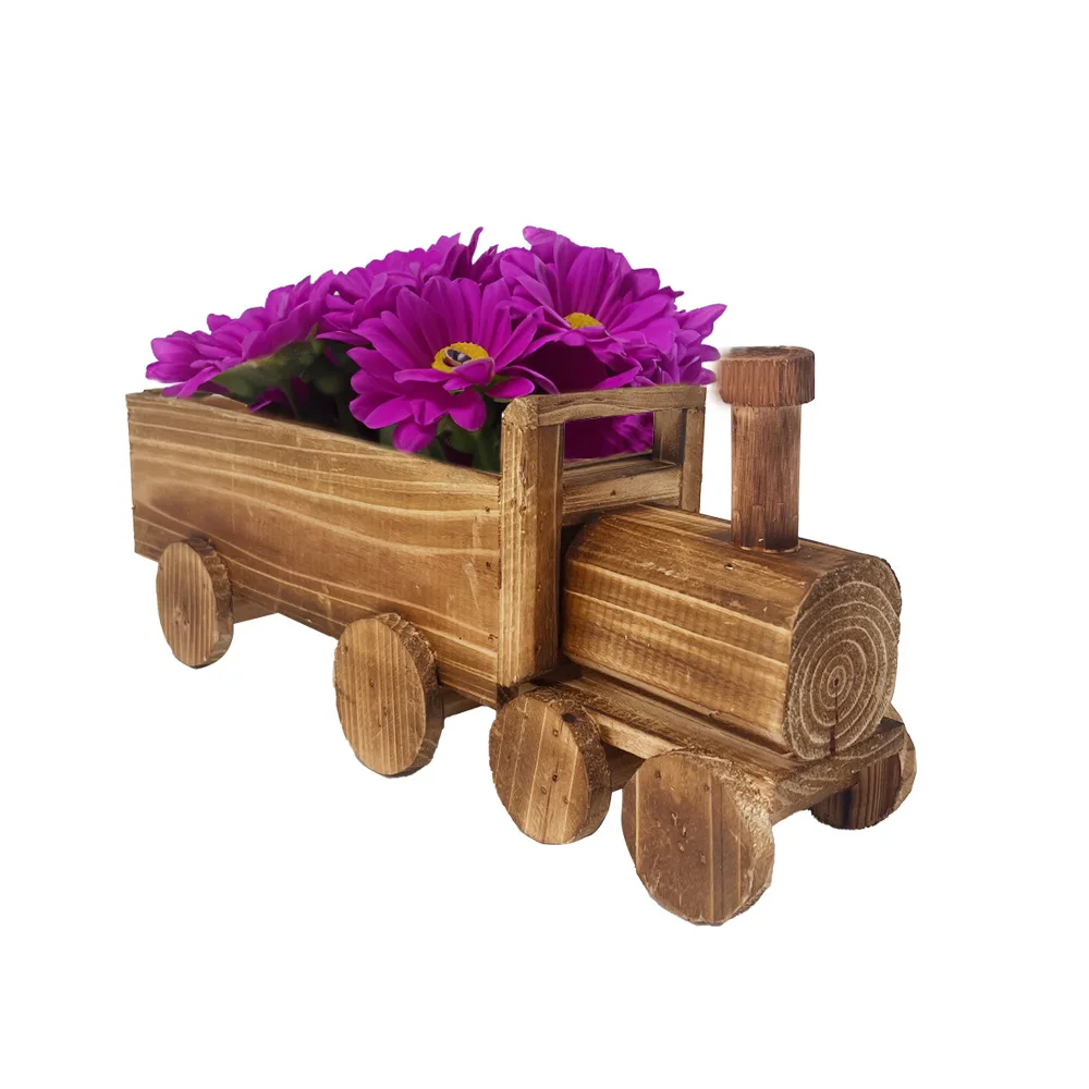 Retro Wooden Train Flower Pot Succulent Planter OEM