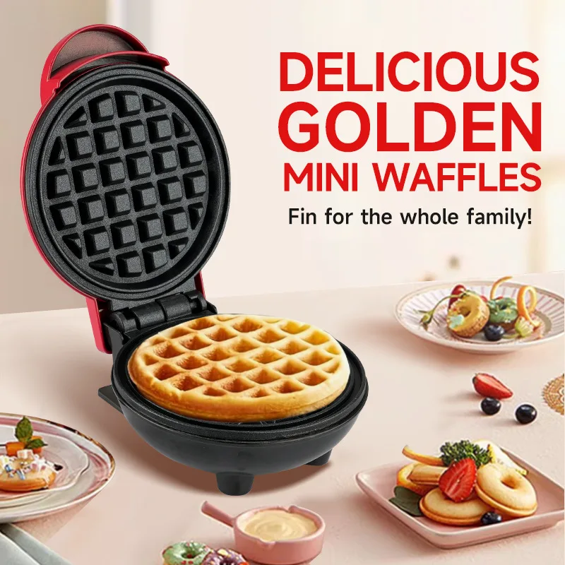 Customizable Mini Waffle Maker - 5 Colors, Easy Clean