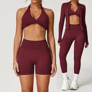 Custom LOGO GYM High Waist Sports Wear Two Piece Long Sleeve Jacket Workout Fitness Yoga Pants Leggings Yoga Sets for Women