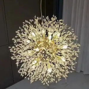 Crystal Lamp Round Gold Led Pendant Light Modern Restaurant Decorative Hotel Luxury Dandelion K9 Crystal Chandelier